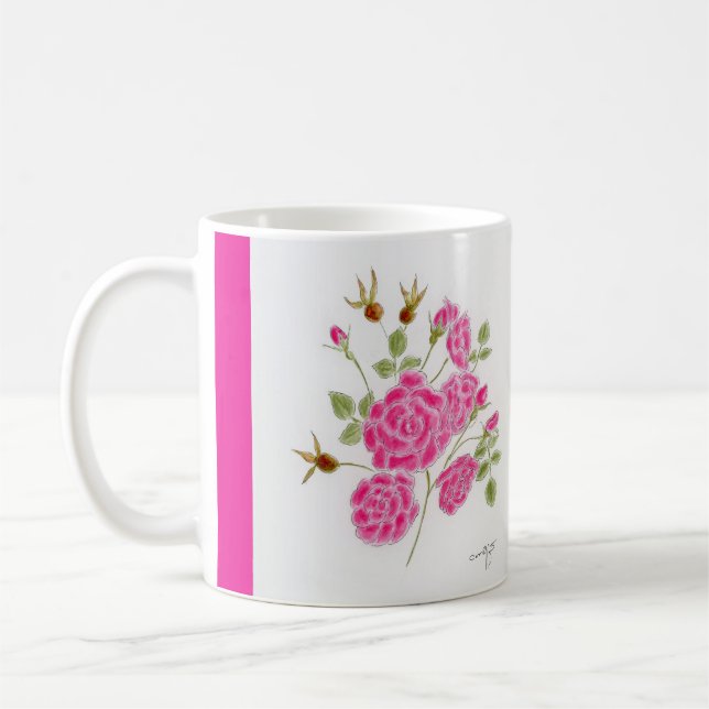 Red roses on a mug. coffee mug (Left)