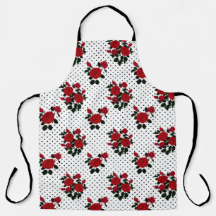 Red roses on a polka dot background.  apron