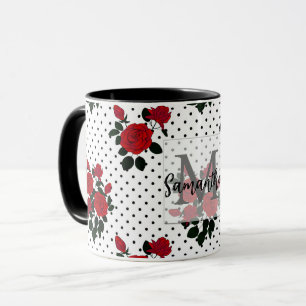 Red roses on a polka dot background. coffee mug