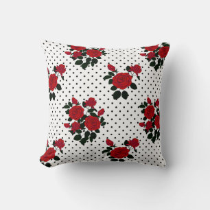 Red roses on a polka dot background.  cushion