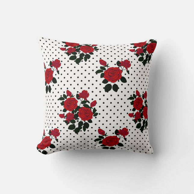 Red roses on a polka dot background.  cushion (Front)