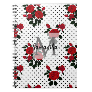 Red roses on a polka dot background. notebook