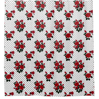 Red roses on a polka dot background. shower curtain