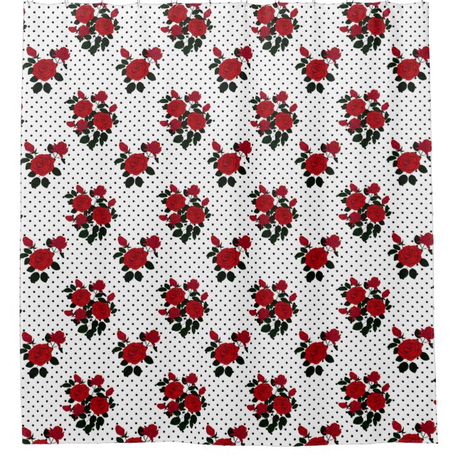 Red roses on a polka dot background. shower curtain (Front)