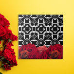 Red Roses On Black And White Geometric Pattern Tile<br><div class="desc">Elegant floral decorative tile design featuring red roses on a black and white geometric pattern.</div>