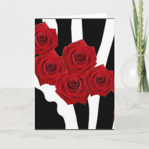 RED ROSES ON BLACK AND WHITE ZEBRA PRINT CARD