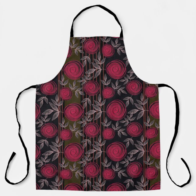 Red roses on black. apron (Front)