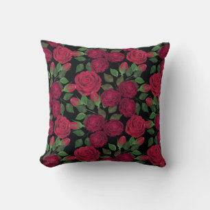 Red roses on black. cushion