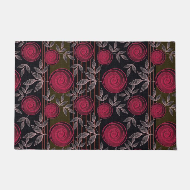 Red roses on black.  doormat (Front)