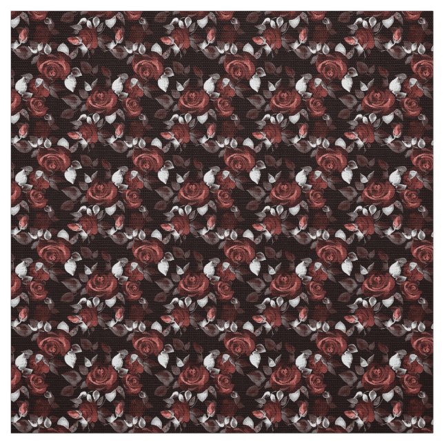 Red roses on black fabric (Swatch)