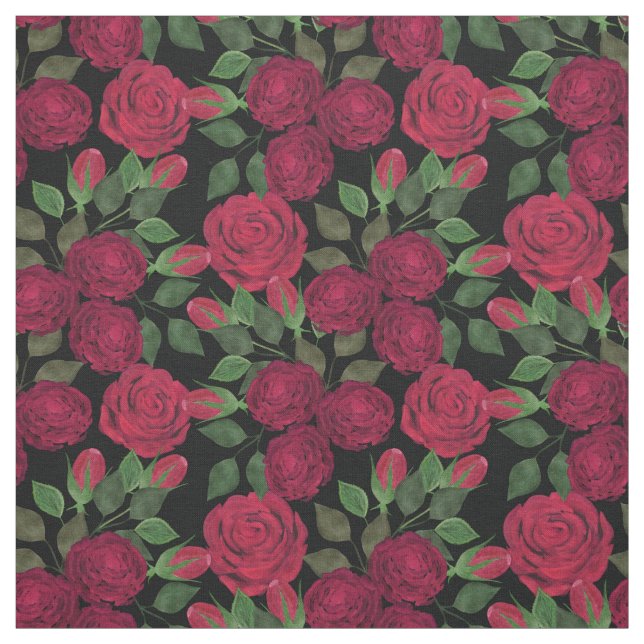 Red roses on black. fabric (Swatch)
