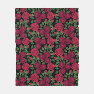 Red roses on black.  fleece blanket