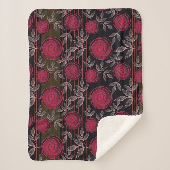 Red roses on black.  sherpa blanket (Front)
