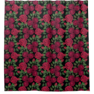 Red roses on black.  shower curtain