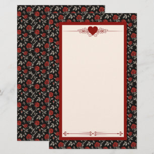 Red Roses on Black Toile De Jouy Stationery