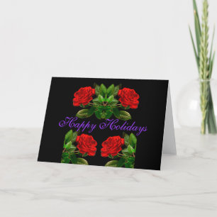 Red Roses on Black Velvet Floral Merry Xmas Holiday Card