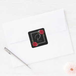 Red Roses on Black Wedding Square Sticker