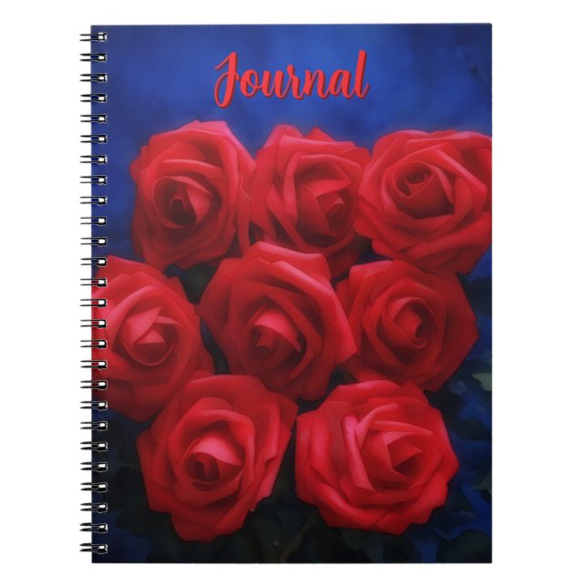 Red Roses on Blue Personal Flower Journal (Front)