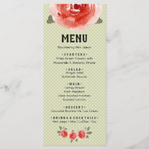 Red Roses on Lime & White Dots Menu Cards