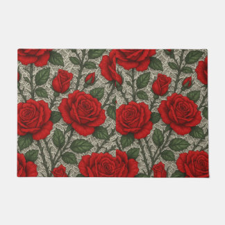 Red Roses on White Lace Art Tapestry Doormat