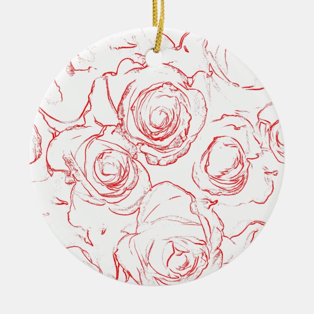 Red Roses Outlines Ceramic Tree Decoration (Front)