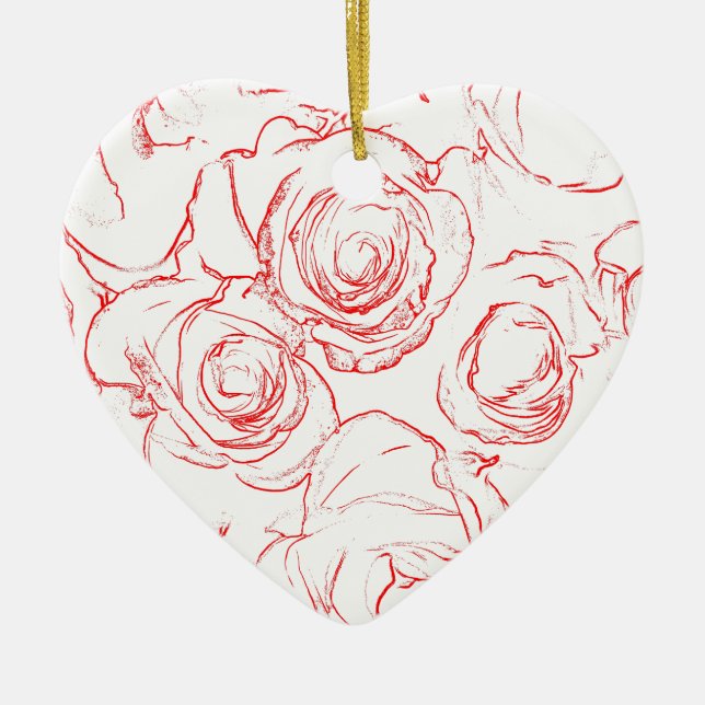 Red Roses Outlines Ceramic Tree Decoration (Front)