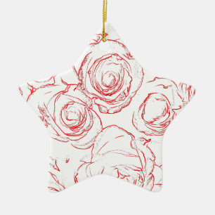 Red Roses Outlines Ceramic Tree Decoration