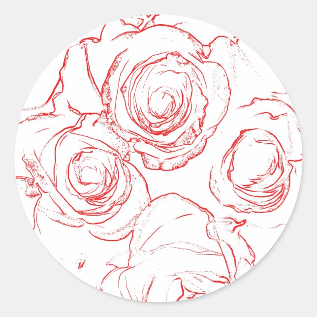 Red Roses Outlines Classic Round Sticker (Front)