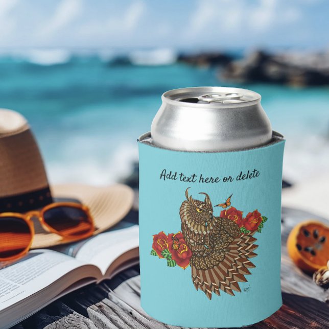 Red Roses Owl Blue Can Cooler (Creator Uploaded)