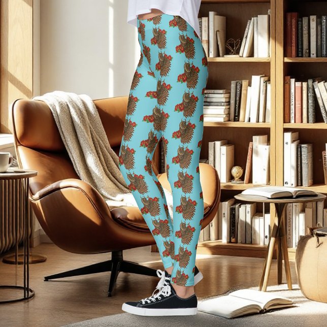 Red Roses Owl Blue Leggings (Creator Uploaded)