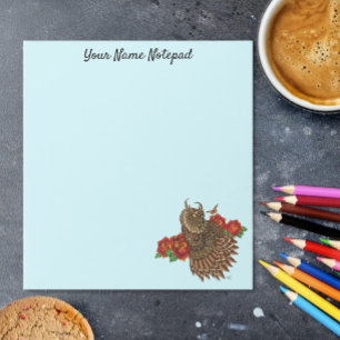Red Roses Owl Blue Notepad