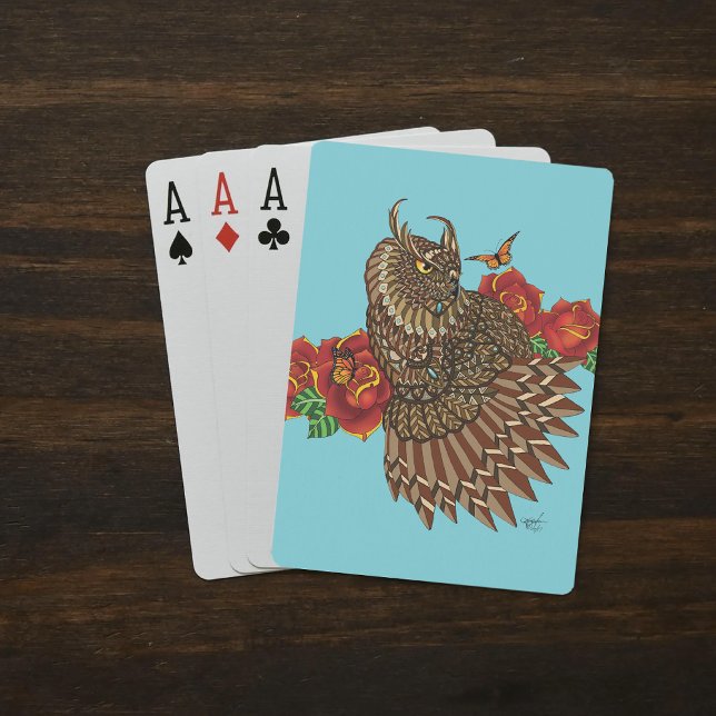 Red Roses Owl Blue Playing Cards (Creator Uploaded)