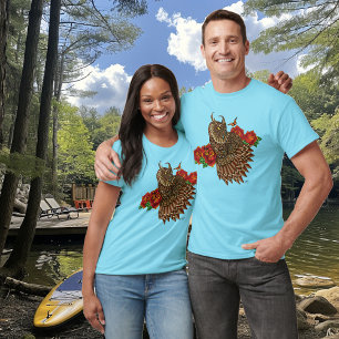 Red Roses Owl Blue T-Shirt