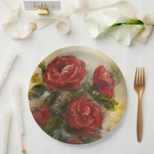 Red Roses Paper Plate