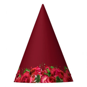 Red Roses Party Hat-Maroon Burgundy Wine Hat