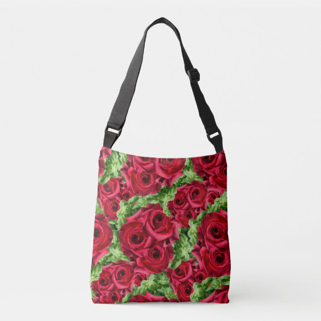 Red Roses Path Flower Garland Crossbody Bag (Front)