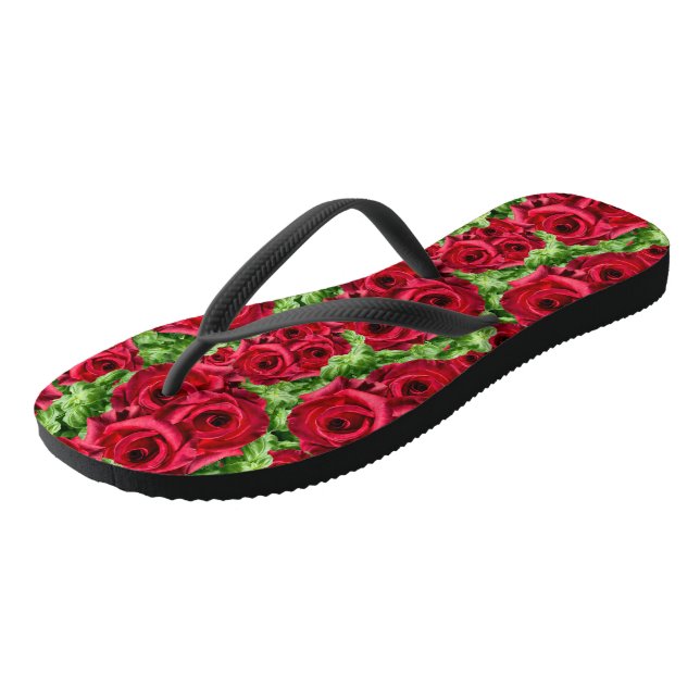 Red Roses Path Flower Garland Jandals (Angled)