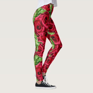 Red Roses Path Flower Garland Leggings