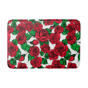 Red roses pattern bath mat
