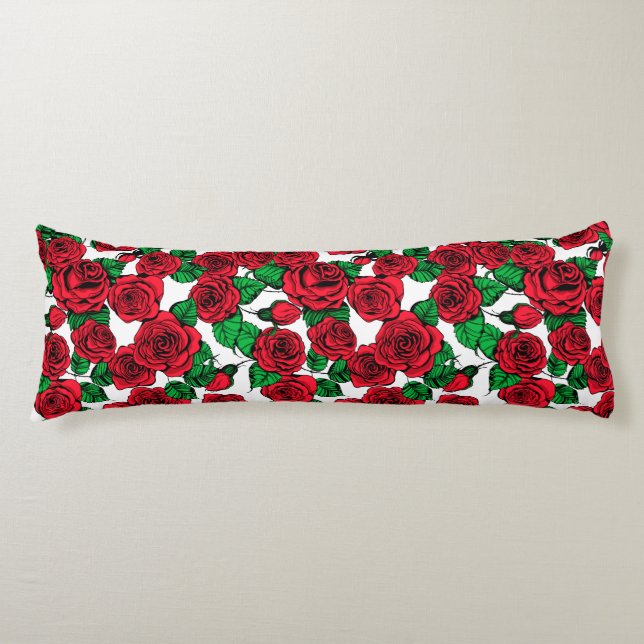 Red roses pattern body cushion (Front)