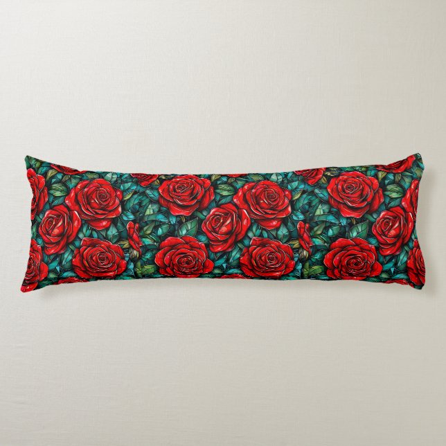 Red roses pattern body cushion (Front)