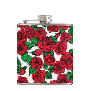 Red roses pattern hip flask