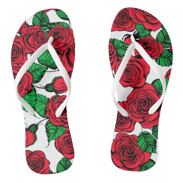 Red roses pattern jandals (Footbed)