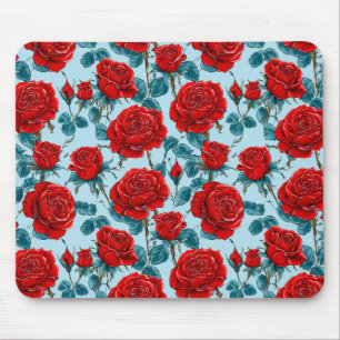 Red roses pattern mouse pad