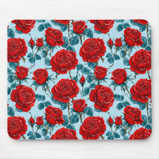 Red roses pattern mouse pad (Front)