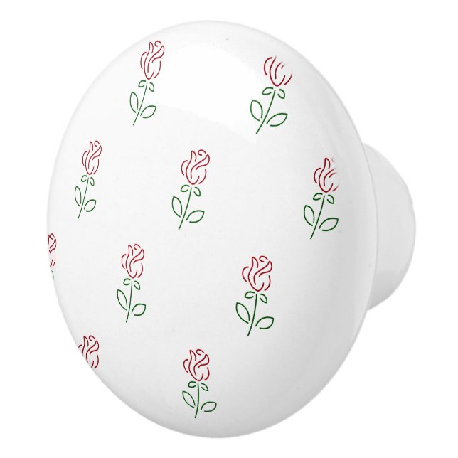 Red Roses, Pattern Of Roses, Flowers Ceramic Knob (Right)