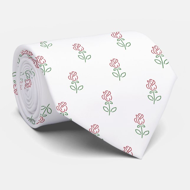Red Roses, Pattern Of Roses, Flowers Tie (Rolled)