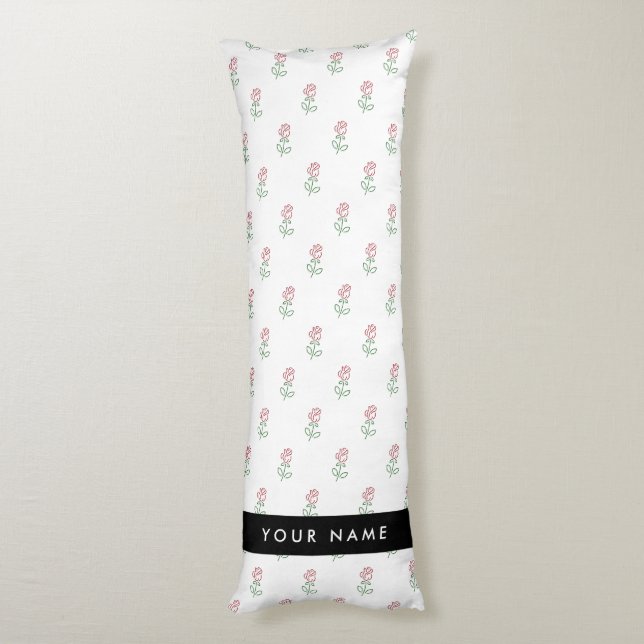 Red Roses, Pattern Of Roses, Your Name Body Cushion (Back (Vertical))