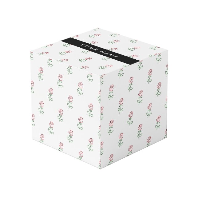 Red Roses, Pattern Of Roses, Your Name Cube (Front Angled)