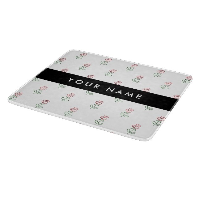 Red Roses, Pattern Of Roses, Your Name Cutting Board (Corner)